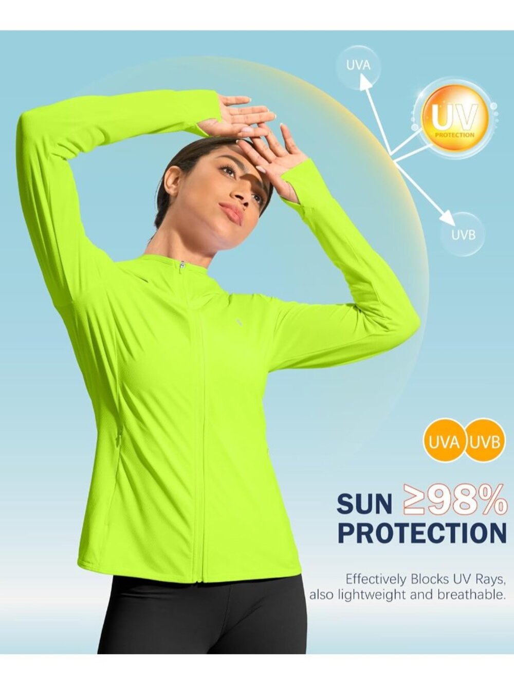 Women Fluorescent Green Hoodie Thumbhole LongSleeve Inner Pockets FullZIP Jacket
